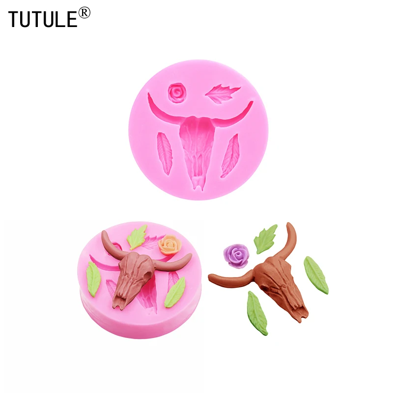 3D cow head resin Clay item jewelry Drip Silicone mold flower Accessories Silicone Mold cow head ox Chocolate fondant Cake Mould