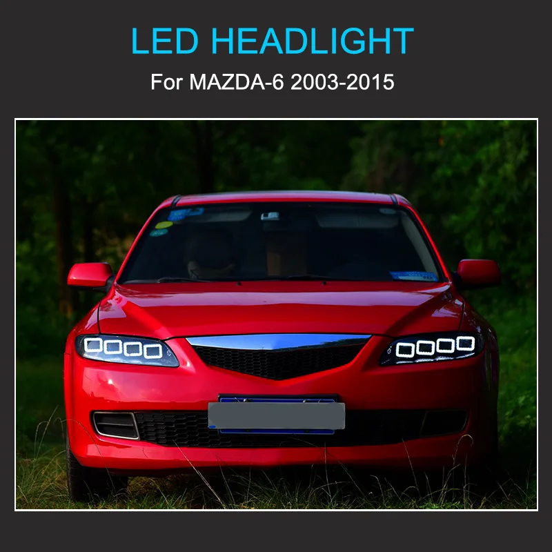 1 par de conjunto de farol led para mazda 6 2003-2015 atualização farol plug and play com lâmpadas de cabeça dianteiras de giro dinâmico drl