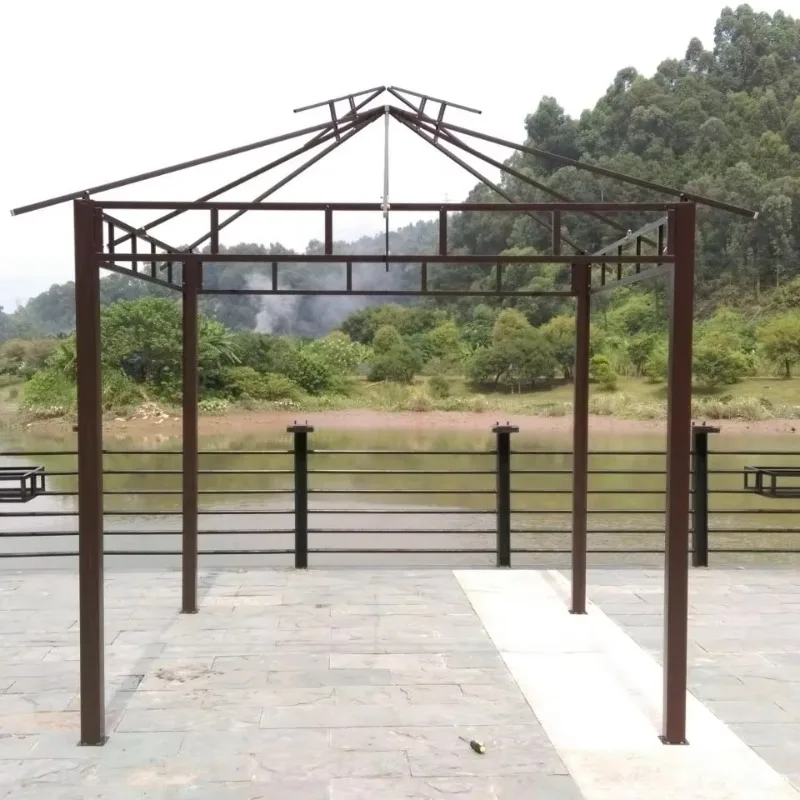 4-Post Iron Outdoor Roman Gazebo Canopy, Garden Sun Rain Shelter Tent with Base Bracket For Patio & Car Show