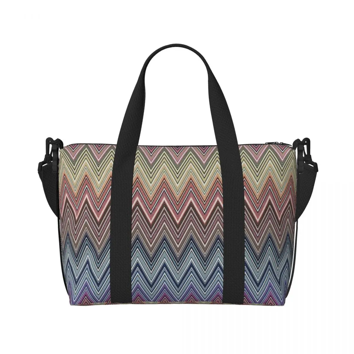 Custom Colorful Home Zig Zag Pattern Beach Tote Bag Women Bohemian Geometric Zigzag Big Compartment Beach Gym Travel Bags