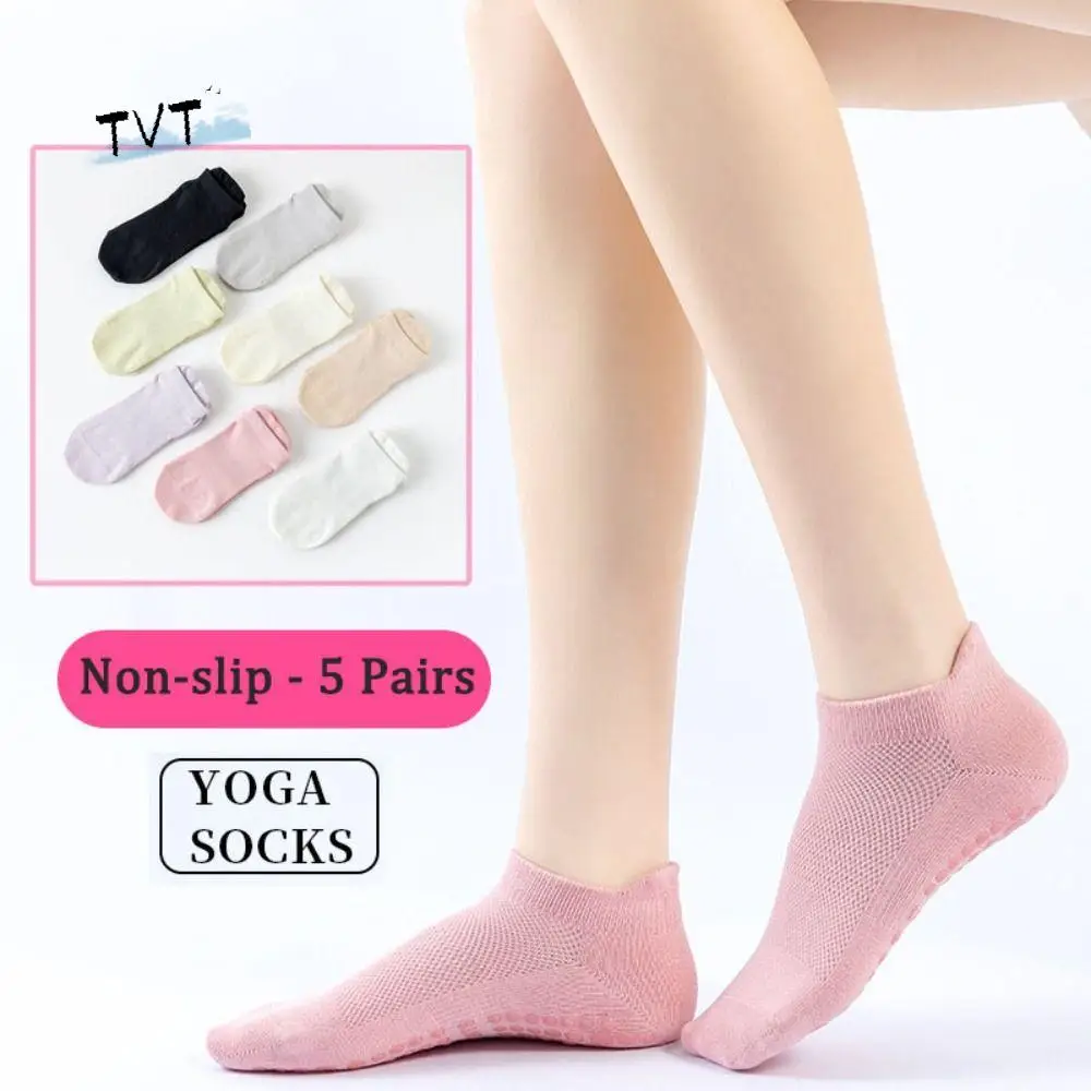 

5Pairs Simple Anti-Slip Fitness Socks Sweat-Absorbent Sports Hosiery Yoga Socks Women Breathable Short Tube Socks