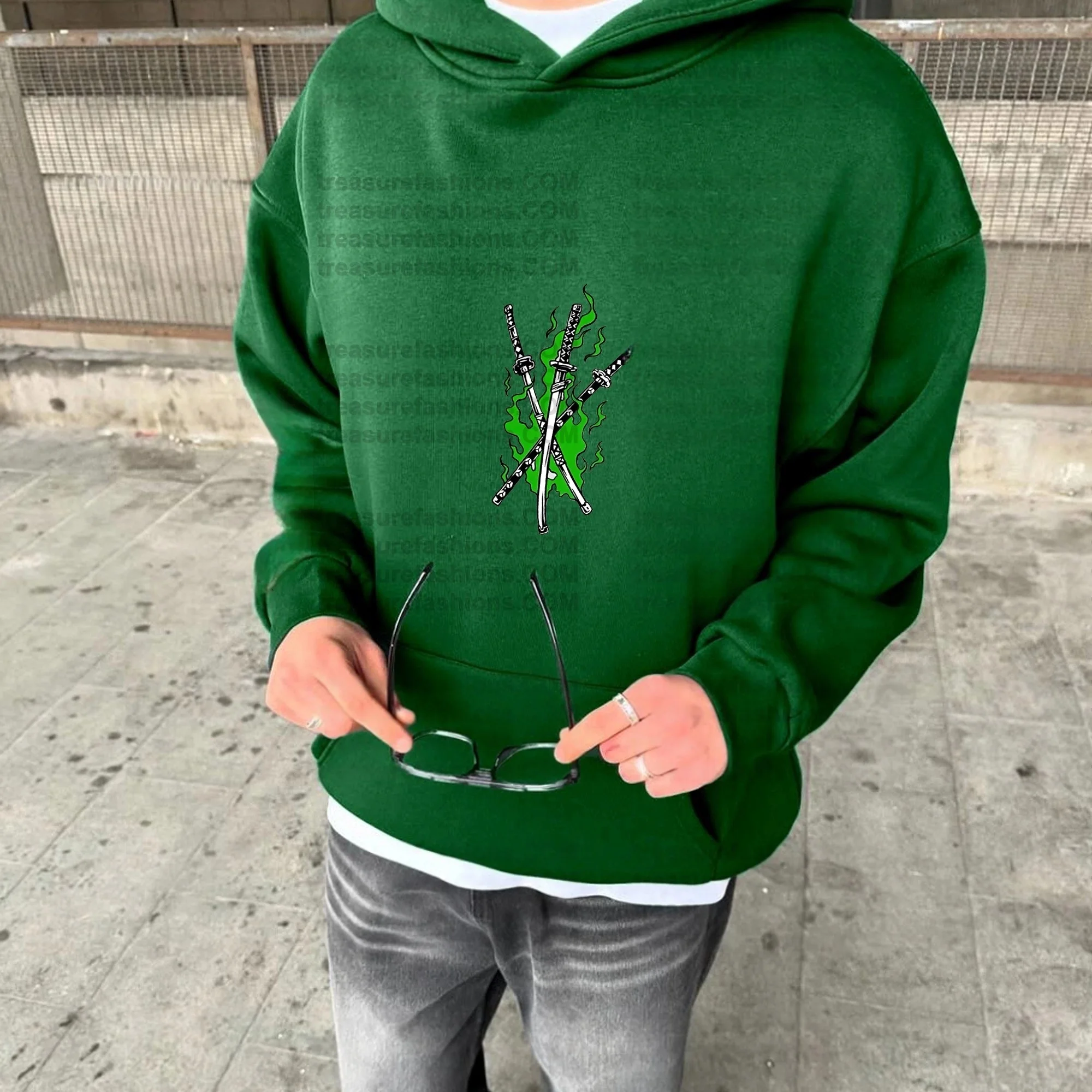 ワンピースゾログリーンパーカー男性女性秋冬ルーズカジュアルストリートウェアランニングフィットネス三刀流スタイルアニメスウェットシャツ