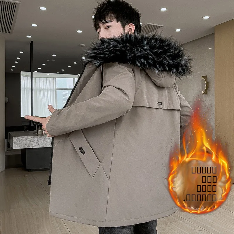 

Утепленная зимняя куртка-пальто для мужчин с длинными рукавами, теплая хлопковая одежда, молодежная хлопковая куртка-пальто с капюшоном