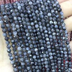 2 3 4MM Faceted Natural Stone Black Labradorite Spacer Round Beads For Jewelry Making Diy Bracelet Necklace Accessories
