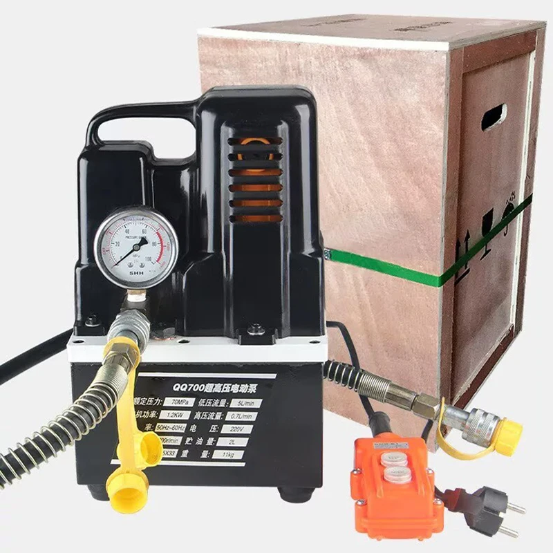 QQ700 Small Electric Hydraulic Pump Station Ultra-High Pressure Oil Pump Pressure Gauge Hand/Foot Control Electric Pump