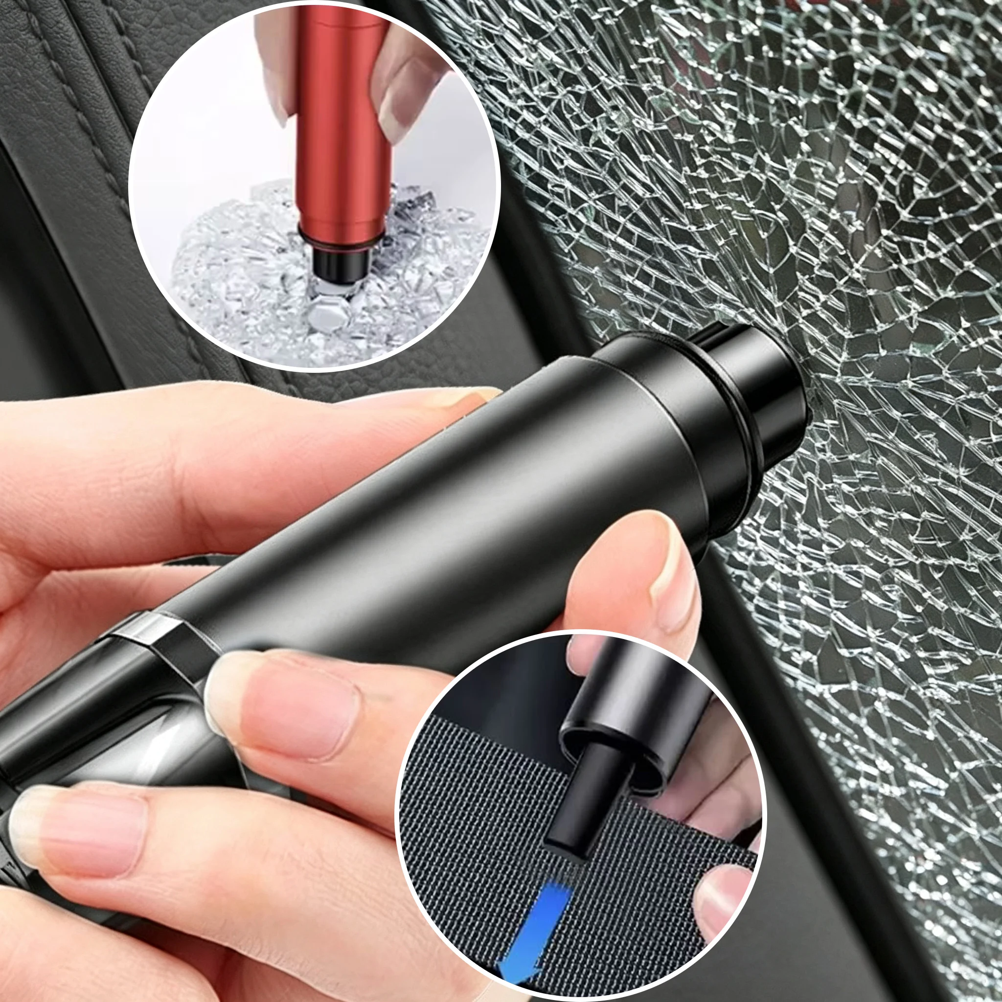 Cylindrical Car Safety Hammer Window Breaker, Mini Emergency Escape Tool with Adhesive Base & Test Glass, for Auto SUV Truck, 4