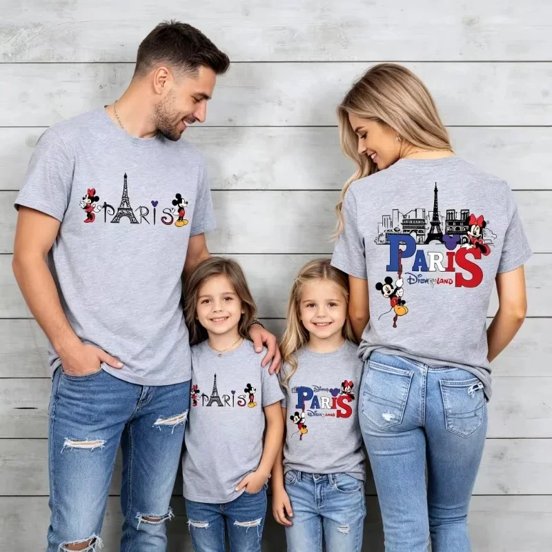 Paris Family Matching T Shirts Cartoon Mouse Eiffel Tower Graphic Tees Mom Dad Kid Short Sleeve Tops Family Trip Vacation Shirts