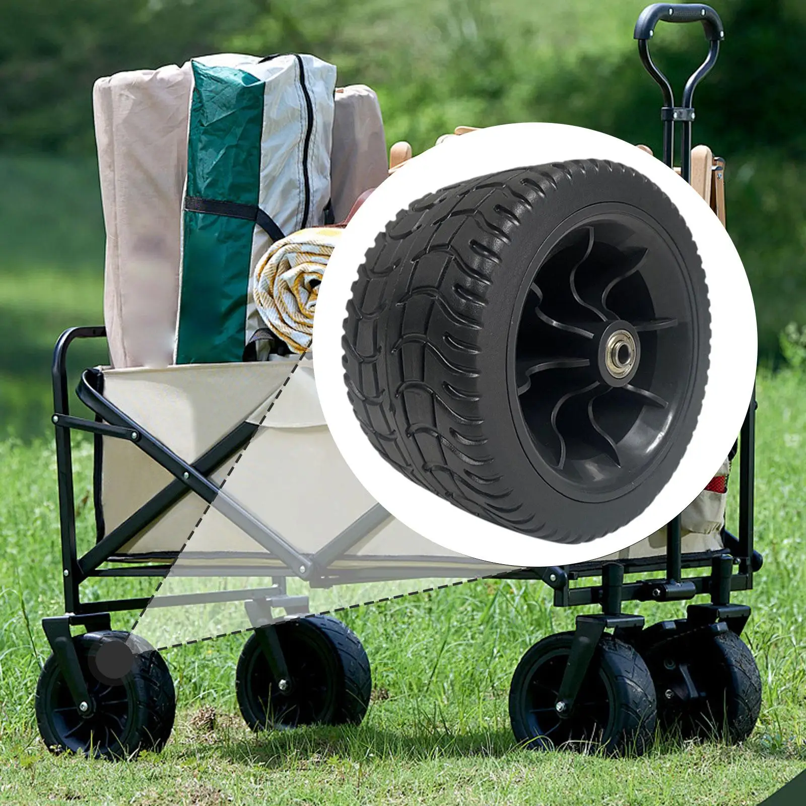Foldable Solid Wheel 17cm Durable EVA PP Replacement Tire for Beach Cart Shopping Trolley Heavy Duty