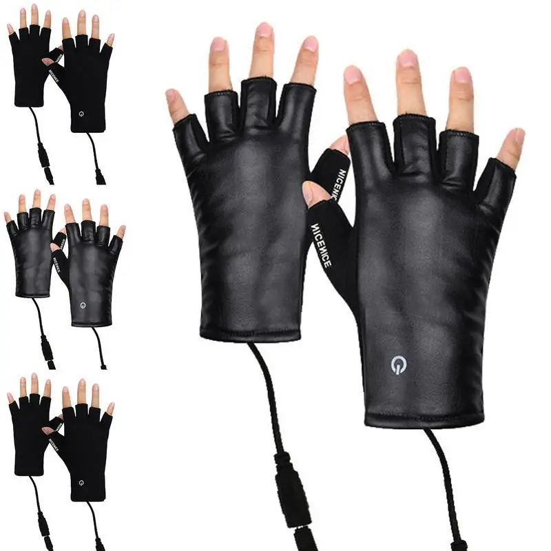 M/L USB Electric Heated Gloves Men Women Half Finger Warmer Touchscreen Fingerless Hands Warmer For Winter Skiing Gloves