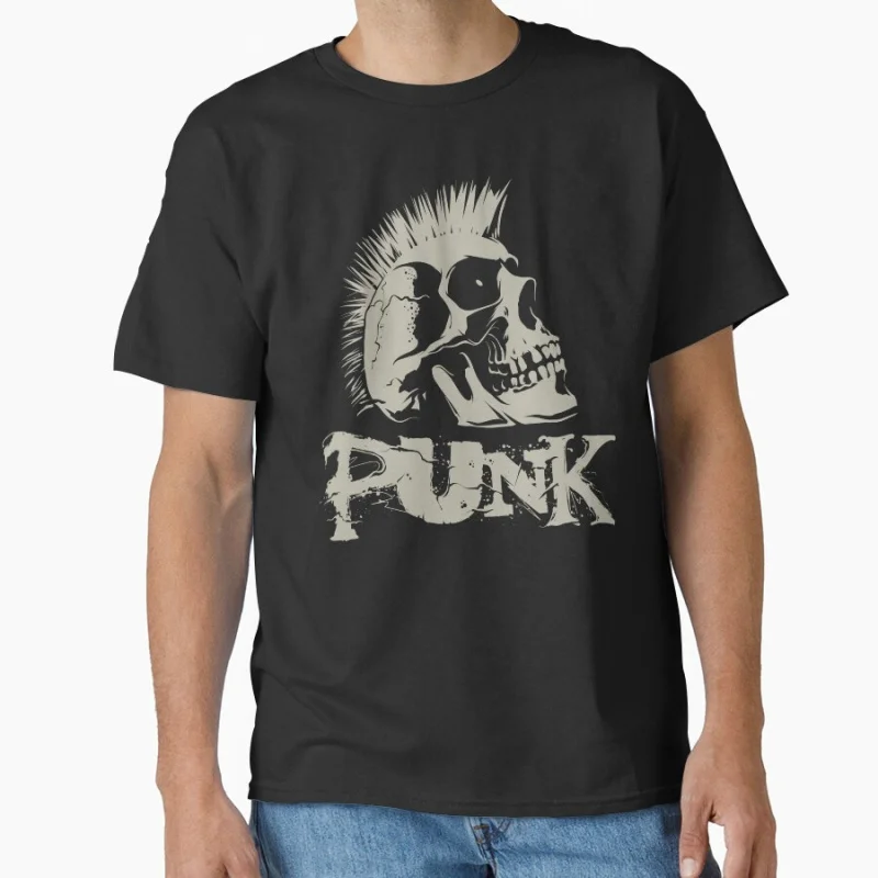 

Old School Punk Rock Skul horror death gothic skull vintage punk pattern scary halloween gift T-shirt for men Large size Tops