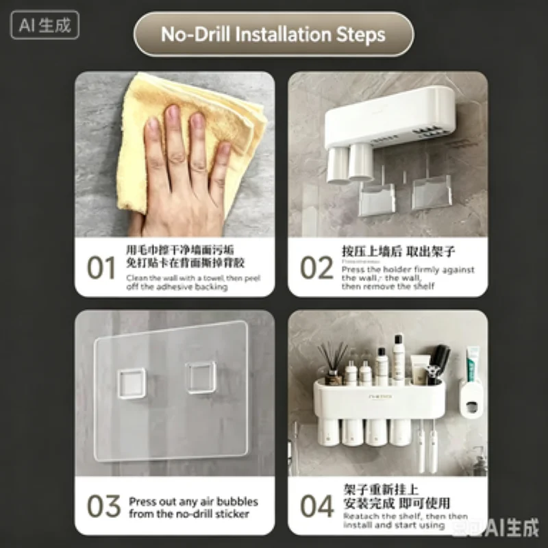 Toothbrush Holder Magnetic Suspension Adsorption Cup Storage Two-in-One No Punching Installation Washing Table