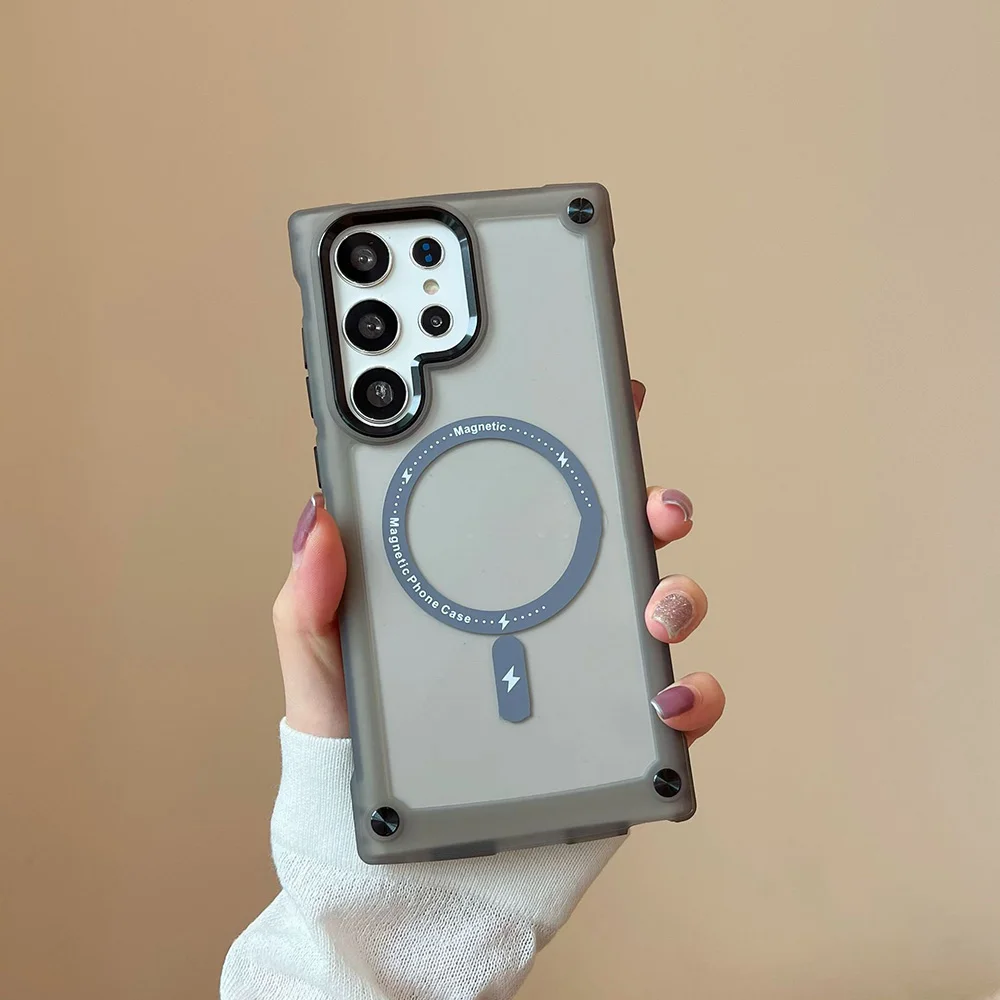 

For Samsung S25/S25 Plus/S25 Ultra Frosted Translucent Case, PC Bumper Shockproof, Lens Protection, Wireless Charging, Magnetic