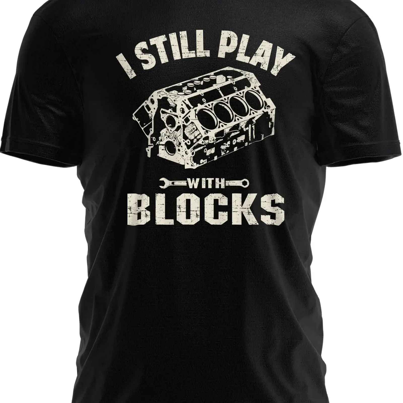 T ShirtUnion I Still Play with Blocks Racing Mechanic Shirt Funny Auto Repair Tech Black vintage Washed Casual