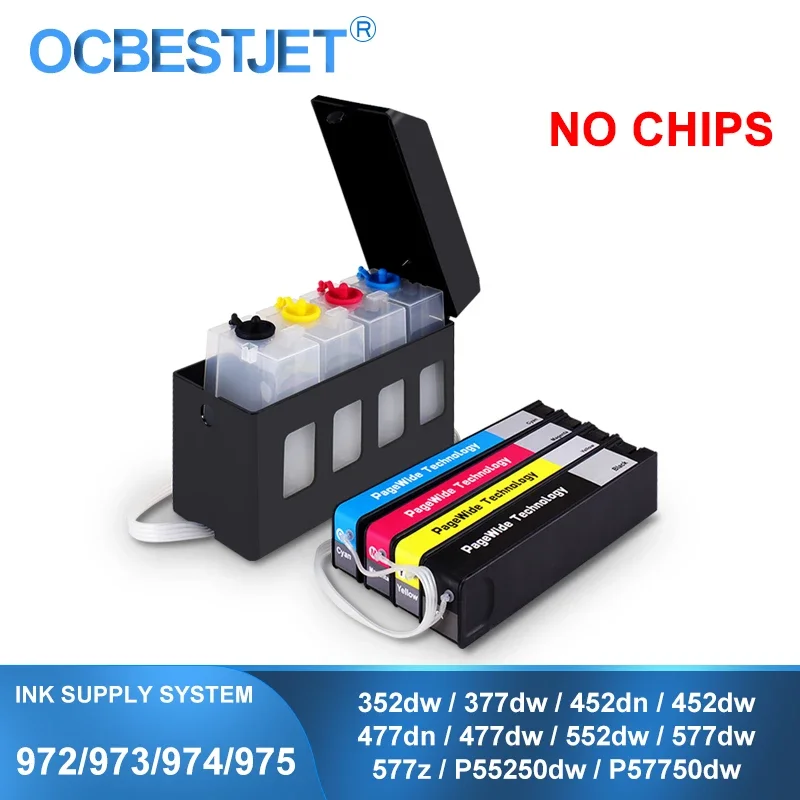 

Для HP 972 973 974 975 972X 973X 974X 975X СНПЧ Система непрерывной подачи чернил без чипов 352dw 377dw 452dn 452dw 477dn 477dw