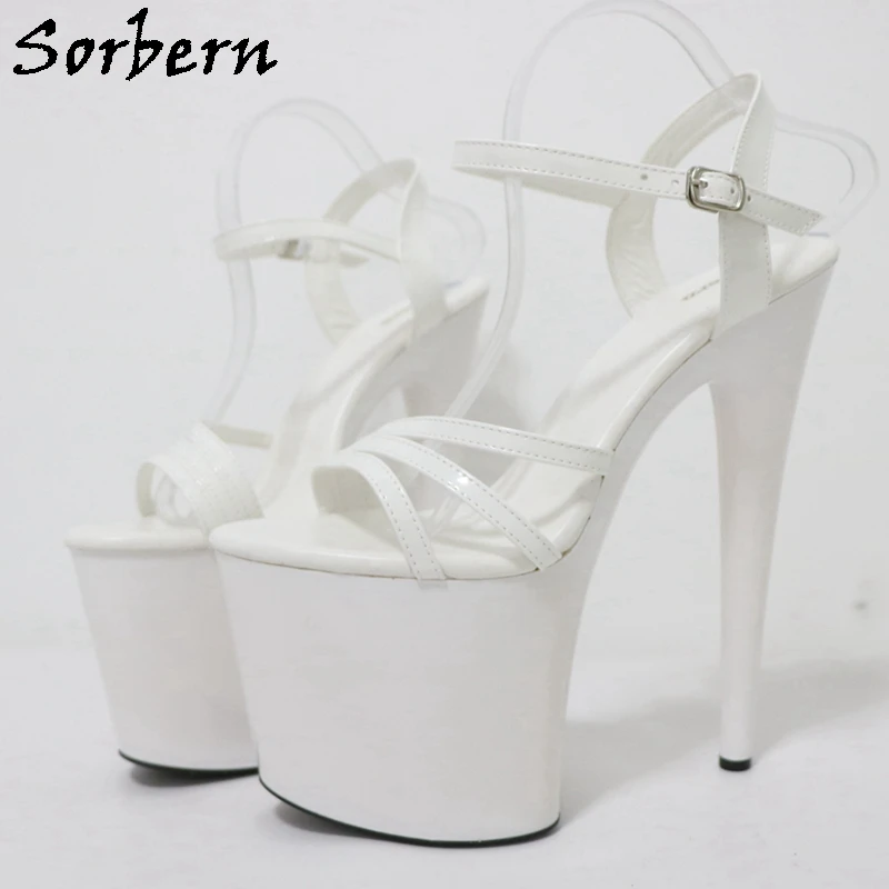 Sorbern White Platform High Heel Sandals Slingback 20cm Stripper Heels Plastic Straps Classical Slingback Custom 15Cm 17Cm 23Cm