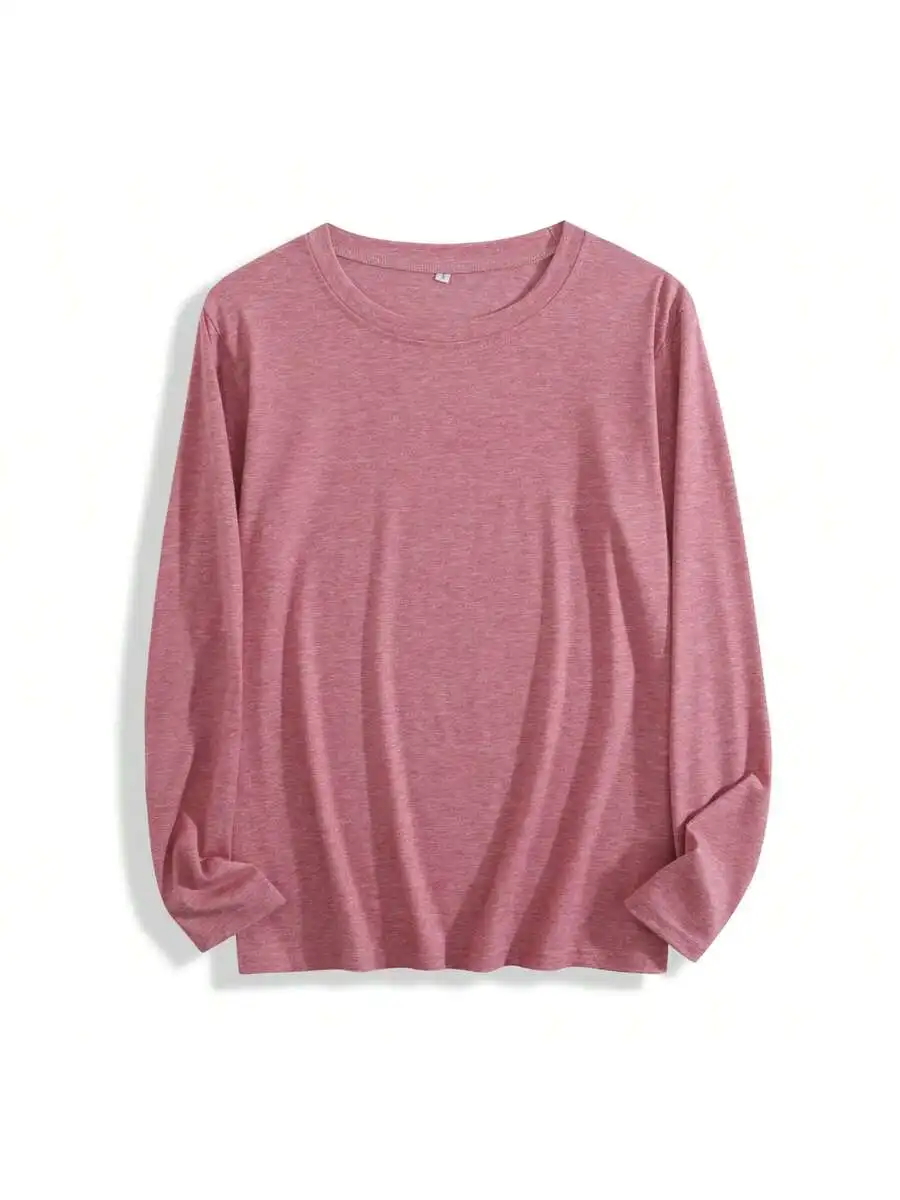 

Womens Casual Round Neck Long Sleeve T-Shirt Solid Color Polyester Top