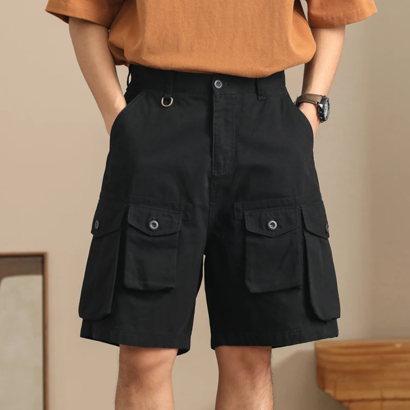 2024 Summer Cotton Shorts Men's Cargo Pants Loose Casual Knee Length Fashion Stretch Multi-pocket Sweatpants Male Beach Shorts