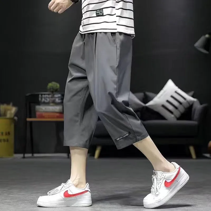 Summer 7-point Pants Men's Trendy Brand New Style Teenager Large Size Straight Five-point Quick-drying Beach Pants