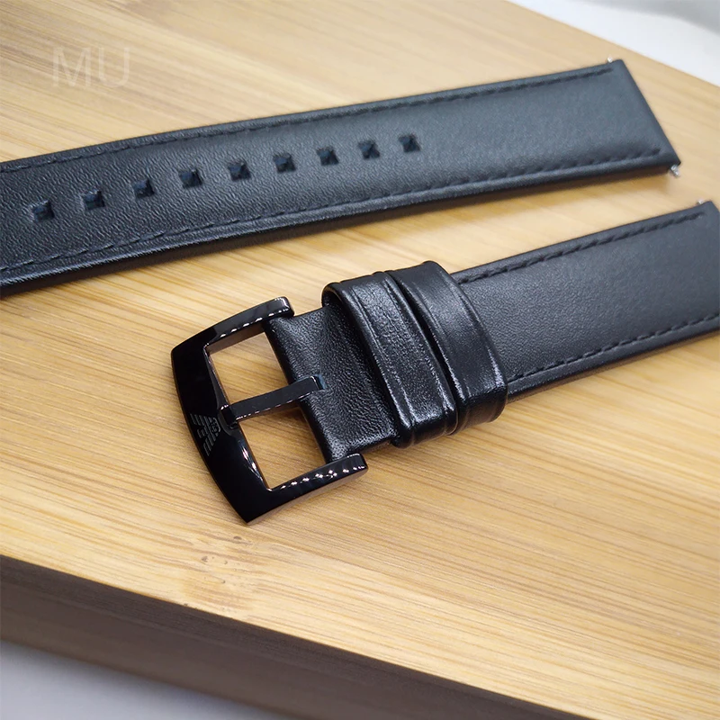 Para armani pulseira de couro genuíno compatível com ar1732/1733/1730 cinta para masculino couro de vaca preto watbands 20mm 22mm