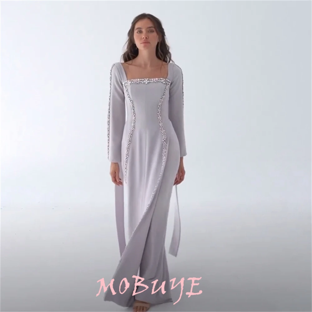 MOBUYE-Robe de Rhà col carré pour femme, longueur au sol, manches longues, robe de soirée élégante, mode populaire, 2024