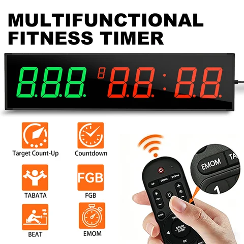 Gym Timer Large LED Display Wall Clock Gym Interval Workout Countdown Sports Training Clock Digital Time Timers for Fitness Home