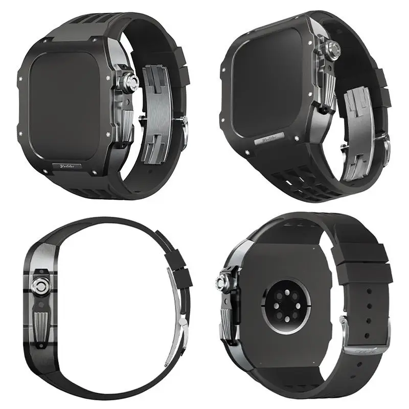 SCHIK Rubber Strap Bezel Titanium Alloy Mod Kit,For Apple Watch SE/4/5/6 Series Watch Replacement Accessories,Stainless Steel