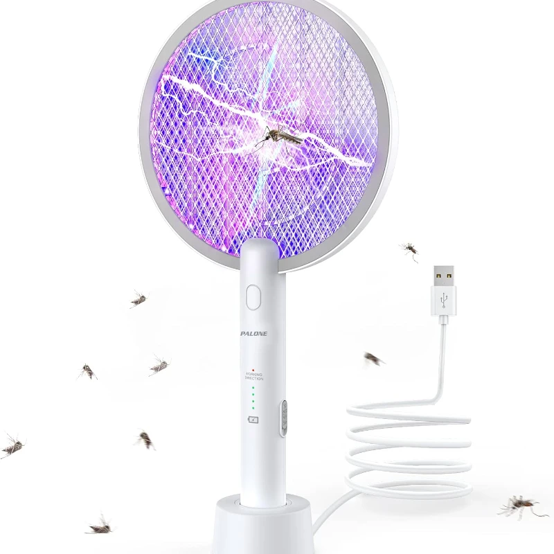 PALONE Electric Fly Swatter 3000V Bug Zapper Racket 2 in 1 Fly Swatter with 1200mAh Battery Rechargeable Mosquito Killer Lamp