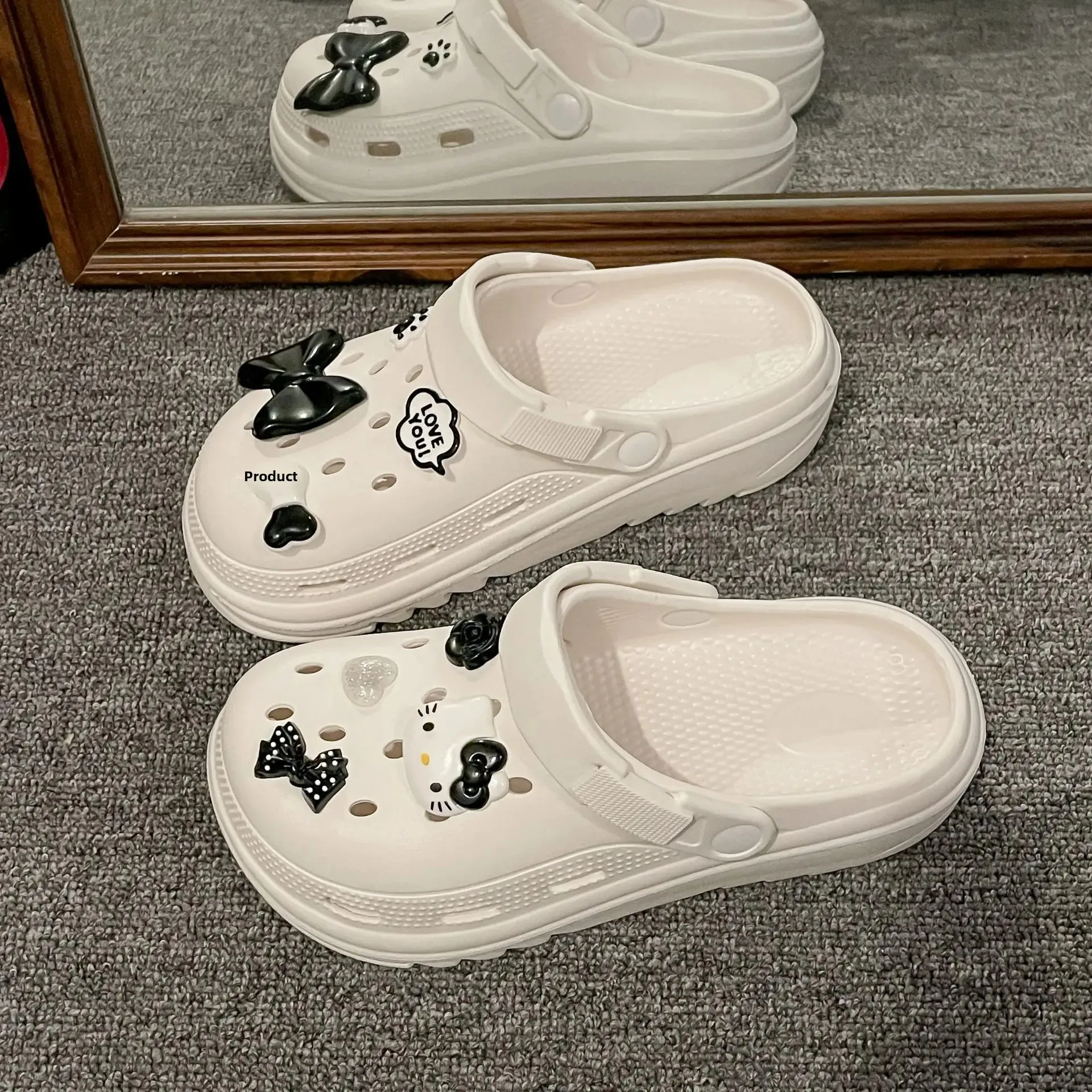 إيفا الصنادل النسائية 2025 جديد الصيف في الهواء الطلق الشاطئ زوجين سميكة القاع زيادة غطاء رأس النعال ثقب الإناث الأحذية