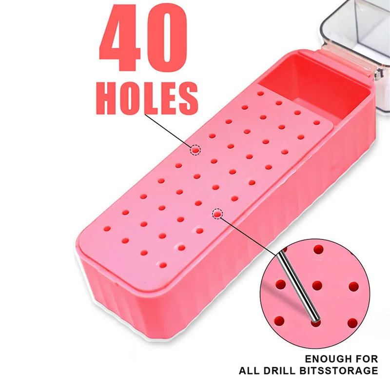40 löcher Nail art Bohrer Lagerung Box Polnischen Schleifen Kopf Bit Halter Staubdicht Nagel Bohrer Werkzeuge Display-ständer Organizer