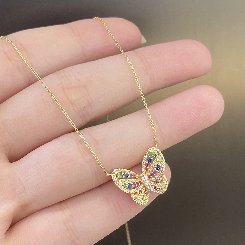 Aazuo Luxury Jewelry 18K Yellow Gold Natrual Sapphires Real Diamonds Jewelry Set Original Butterfly Gift For Women Wedding Party view 4