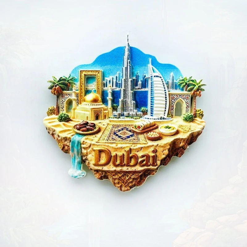 Dubai Floating Island Fridge Magnet - Opulent 3D Skyline with Iconic Towers Unique UAE Luxury Souvenir for Travel & Decor