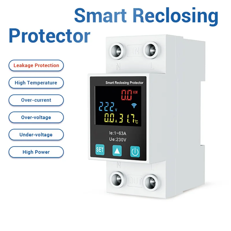 【HOME TOOLS】3X Zigbee TUYA 2P/63A Circuit Breaker Earth Leakage Over Under Voltage Protection Protector Relay Energy Meter