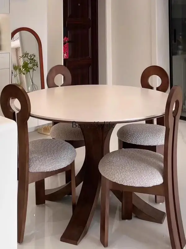 طاولة طعام فرنسية قديمة قابلة للسحب من ألواح الصخور، طاولة طعام مستديرة من الخشب الصلب بتصميم إيطالي خفيف فاخر