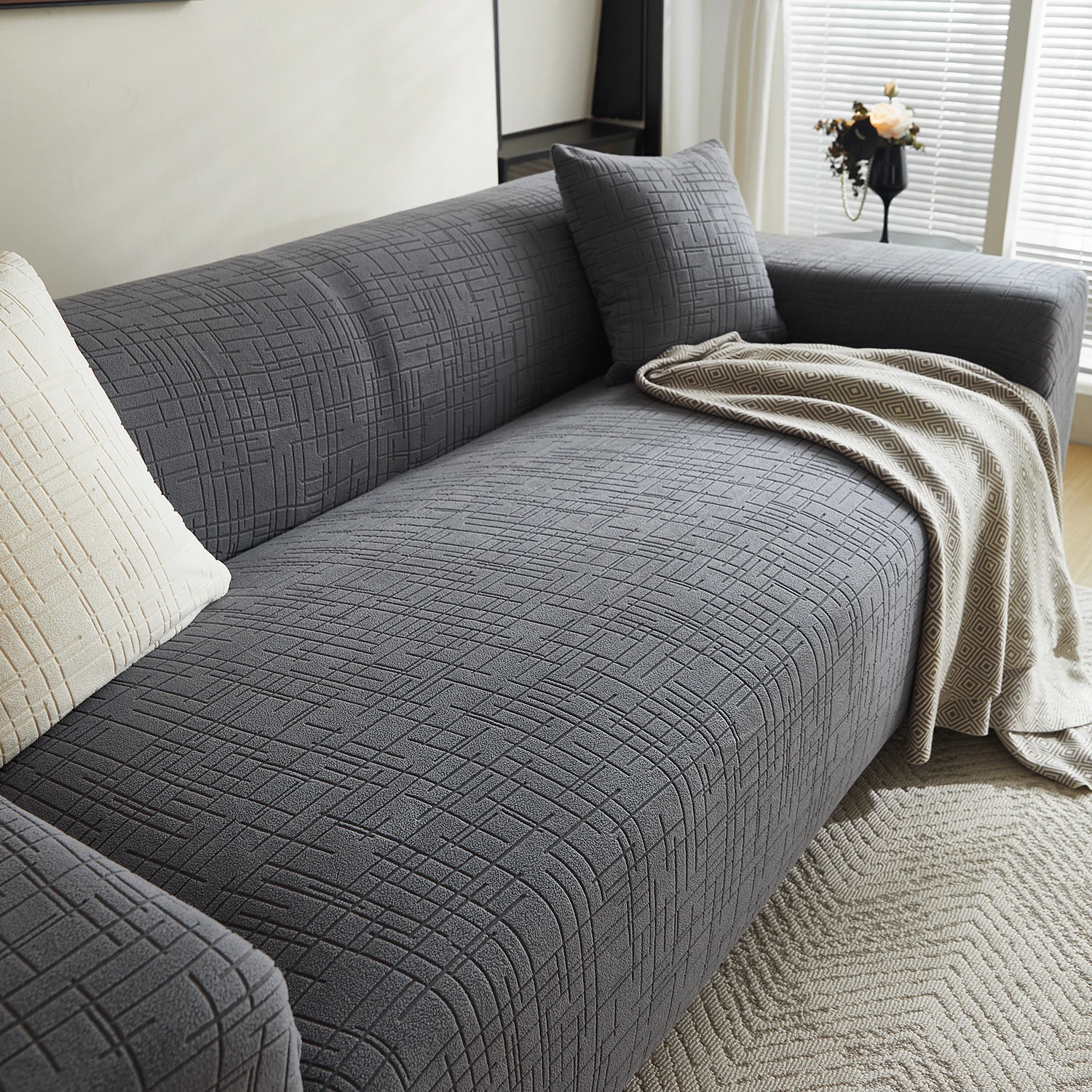 

1pc Stretch Sofa Slipcover Jacquard Non-slip Sofa Couch Cover Solid Color Four Seasons Sofa Furniture Protector for Living Room