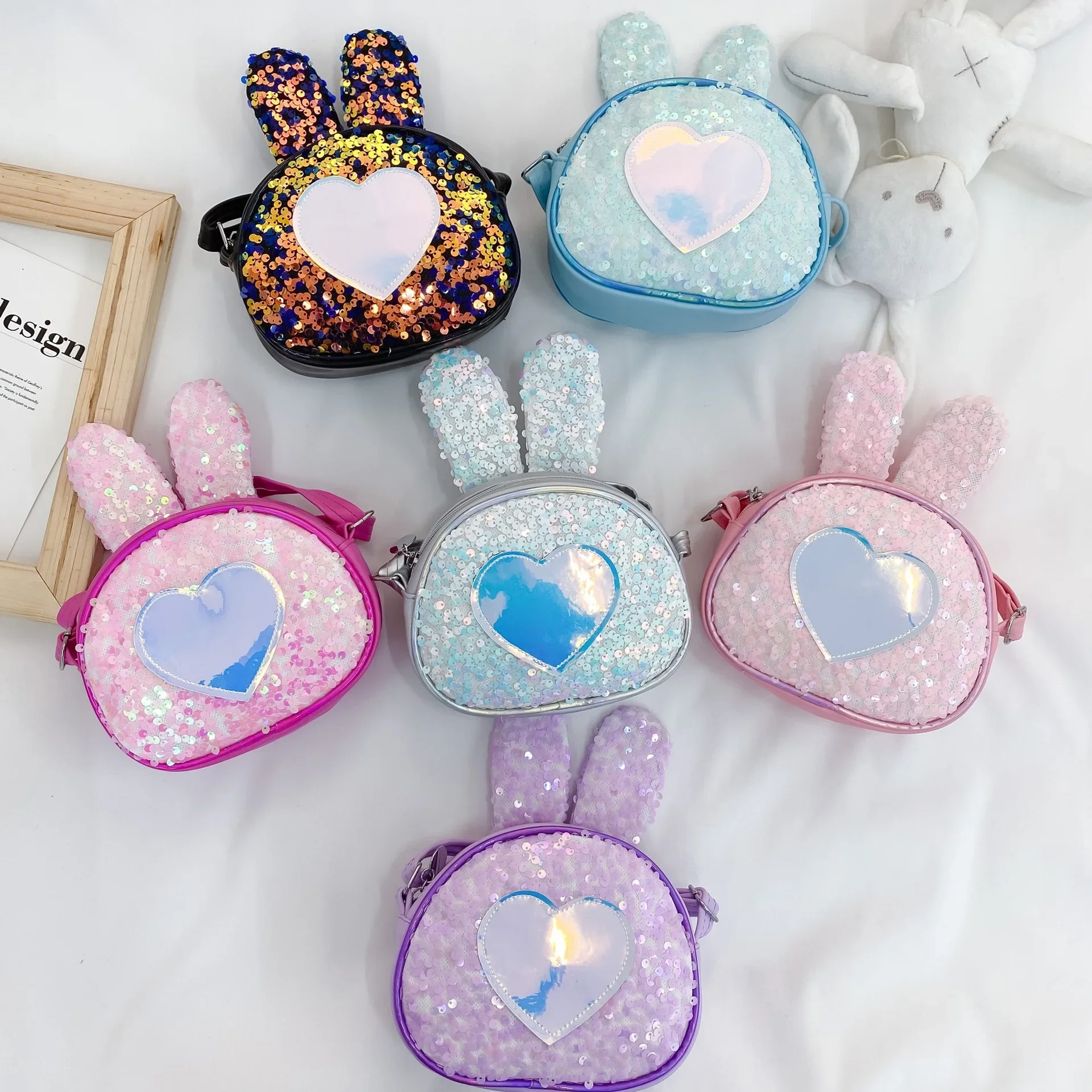 Rabbit Ear Children's Bag Shiny Piece Crossbody Bags Colorful Shining Girl Cute Cartoon Fashion Princess Bag Shoulder Bags