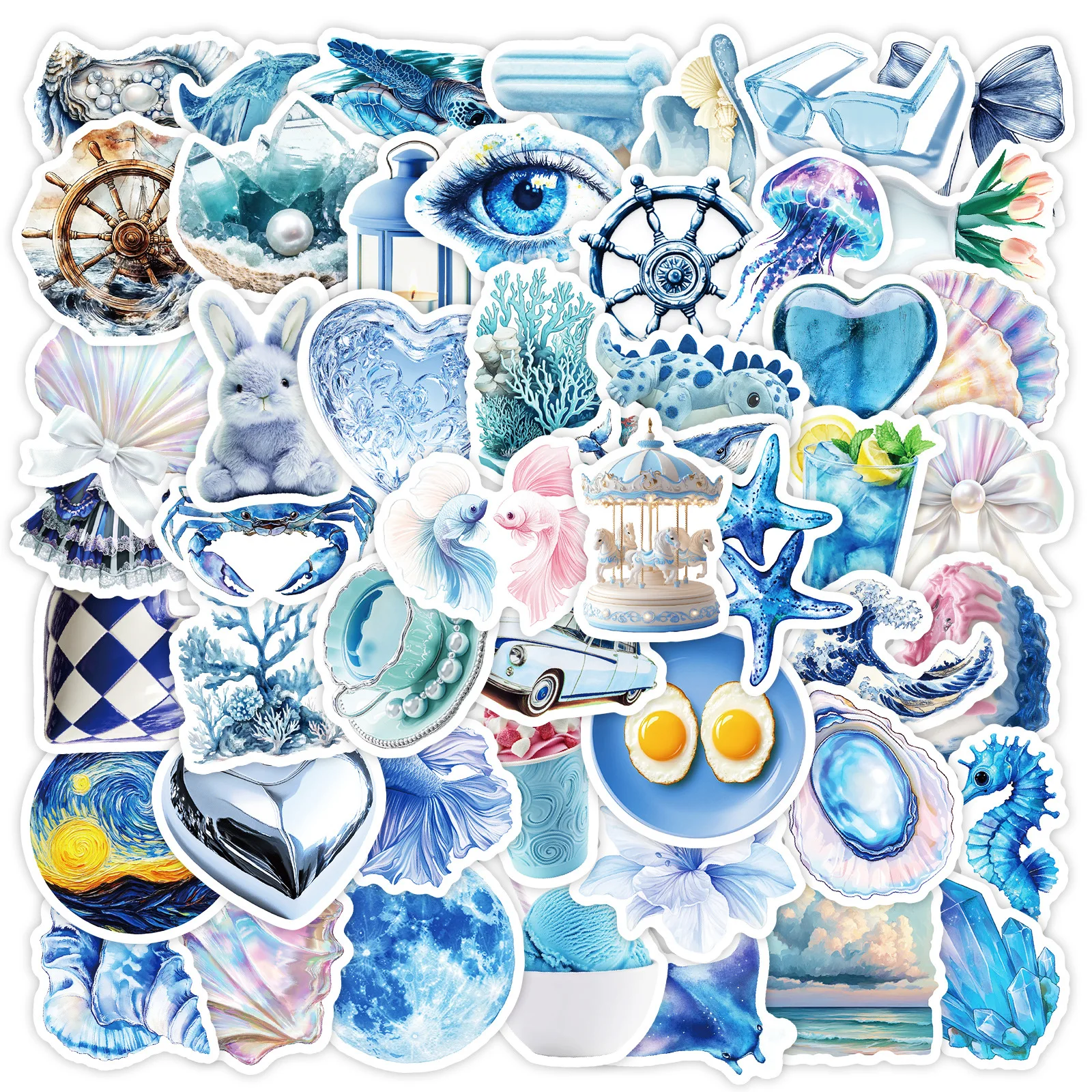 

50Pcs Blue Theme Series Stickers Suitcase Phone Case Water Bottle Waterproof Decoration Diy Sticker Packs