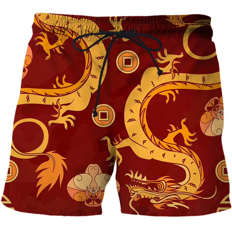 Pantalones cortos de playa con estampado 3D de Dragon Totem para hombre, traje de baño Hawaiano, bañador de hielo fresco, y2k