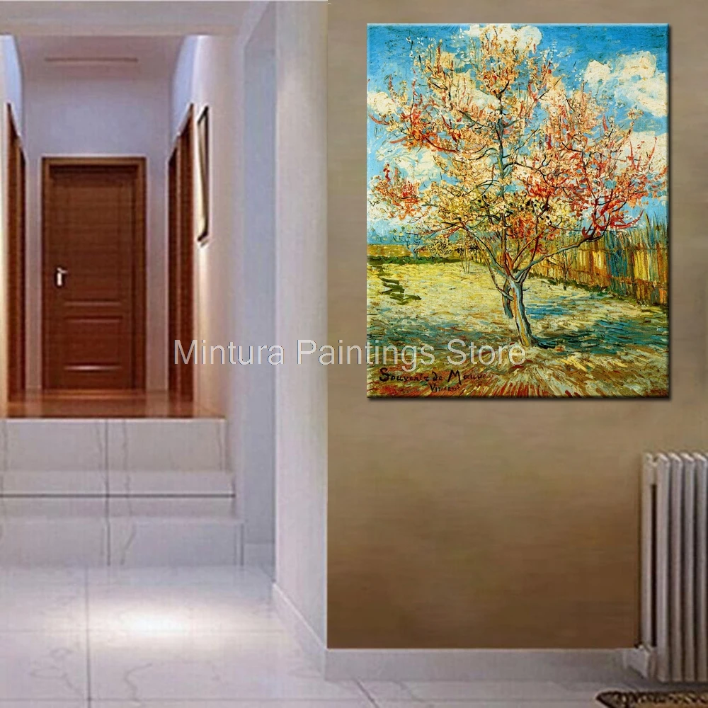 Pink Peach Tree In Blossom Reminiscence Of Mauve Hand Made Copy Vincent Van Gogh Oil Paintings On Canvas,Wall Art,For,Home Decor