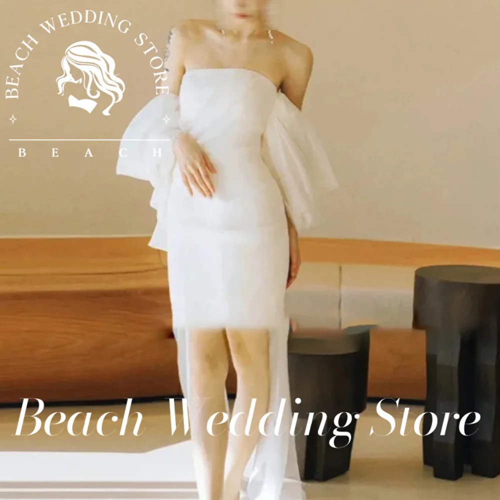 

Beach Customized Short Wedding Dresses For Bride Sexy Strapless Backless Sukienka Na Wesele Fashion Simple Vestido De Festa