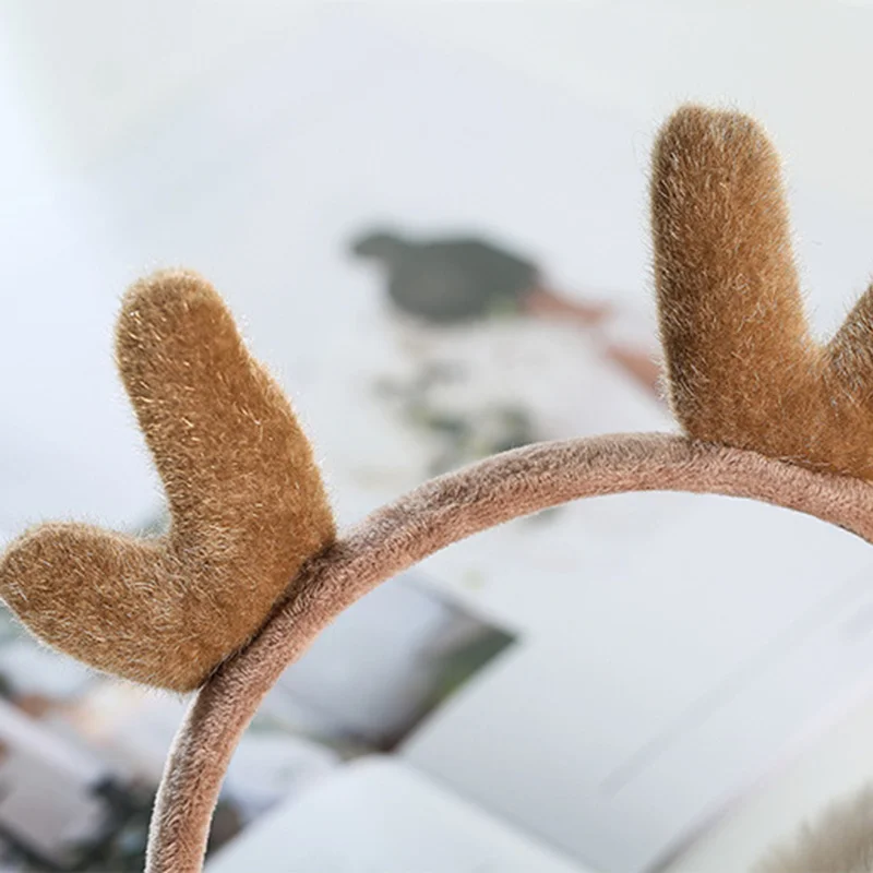 Winter Ear Warmers Cute Antlers Design on-the-Head Earmuffs Warm Fuzzy Plush Ear Covers Gift for Girls Women