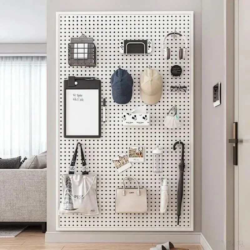 Circular Hole Hole Board Wall Hanging Stainless Steel Storage Rack with Hooks Wall Decoration for Home Use Storage Hole Board