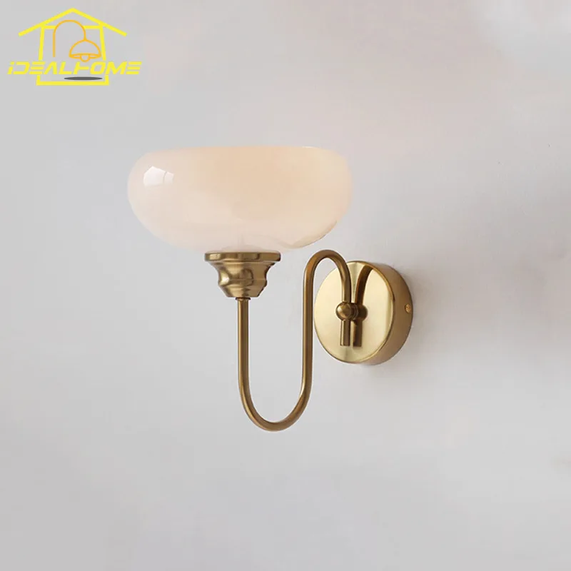 Medieval Silvery/gold Lustre Opal Beige/yellow Glass Wall Lamp LED E27 Cozy Bauhaus Wall Mounted Dining Room Bedroom Background