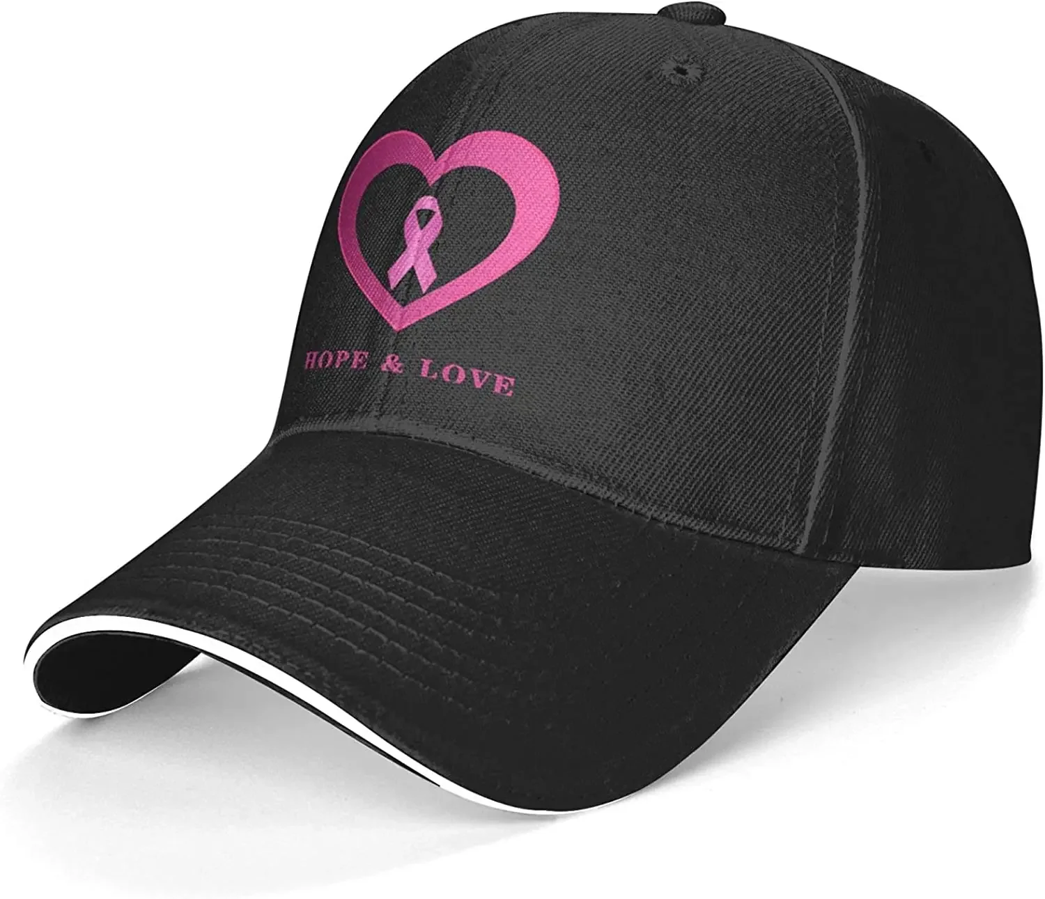 Hope & Love Breast Cancer Awareness Baseball Cap Men Women Adjustable Plain Dad Hats Low Profile Solid Ball Cap Black