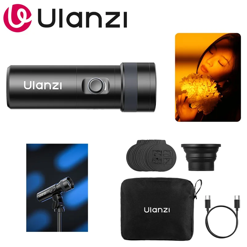 Ulanzi LM01 Fotografie-Taschenlampe, 4 Farben, RGB, 7500 mAh, LED-Umgebungslicht, Projektionslicht mit 20 Gobos-Filtern für Videoaufnahmen