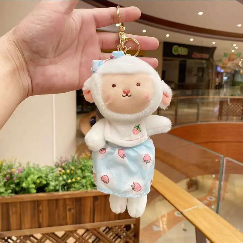 New 21cm Cartoon Anime Strawberry Sheep Plush Toys Girls Cute Stuffed Plush Dolls Keychain Pendant Gifts For Children Kids