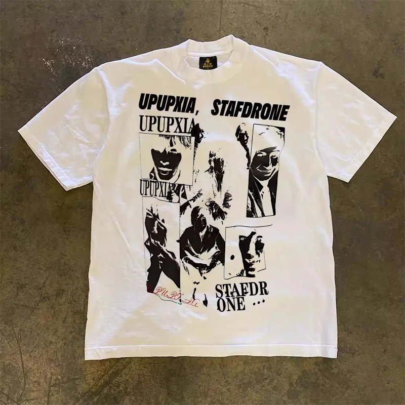 Loose Fit Cotton T-Shirt Unisex Short Sleeve Double Thread UPUPXIA Hero Print Sweat Absorbent round Neck Casual Summer Top