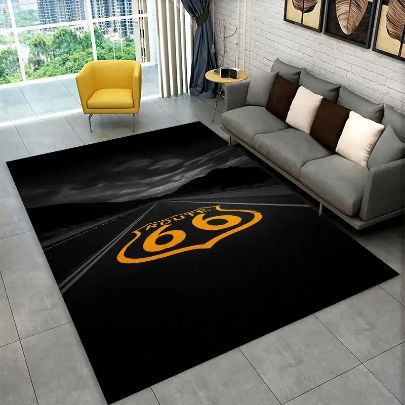 Route 66 Retro America Historic Mother Road Large Area Rug Non-slip Carpet for Bedroom Living Room Sofa Home Decor Floor Mat
