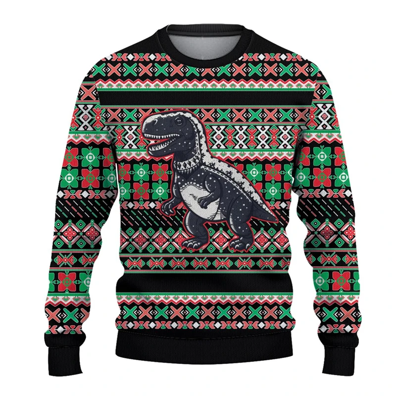 

Cartoon Dinosaur Graphic Sweatshirts For Men Clothes Hip Hop T Rex Ugly Christmas Sweater Funny Gift Boy Sweaters Dino Pullovers