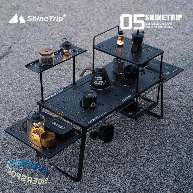 ShineTrip składany aluminiowy zestaw stołów kempingowych Outdoor seria 05 czarna mgła IGT modułowy wolnostojący stół przenośny stół do grillowania