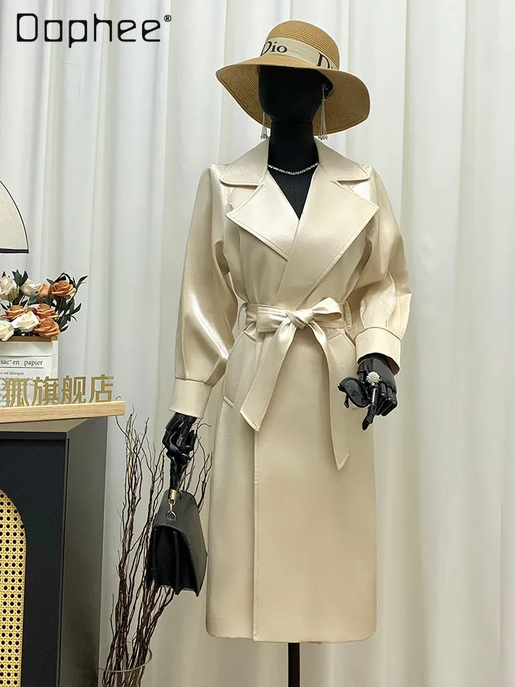 

Korean Fashion Bright-colored Casual Trench Coat Women Spring Autumn Commuter Style High-end Cross-collar Slim Mid-length Coat